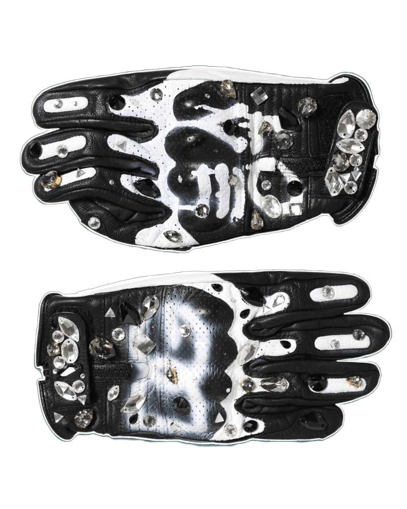 Dolce & Gabbana Black Gloves White Crystal Wrist Length Mitten Glam Steals