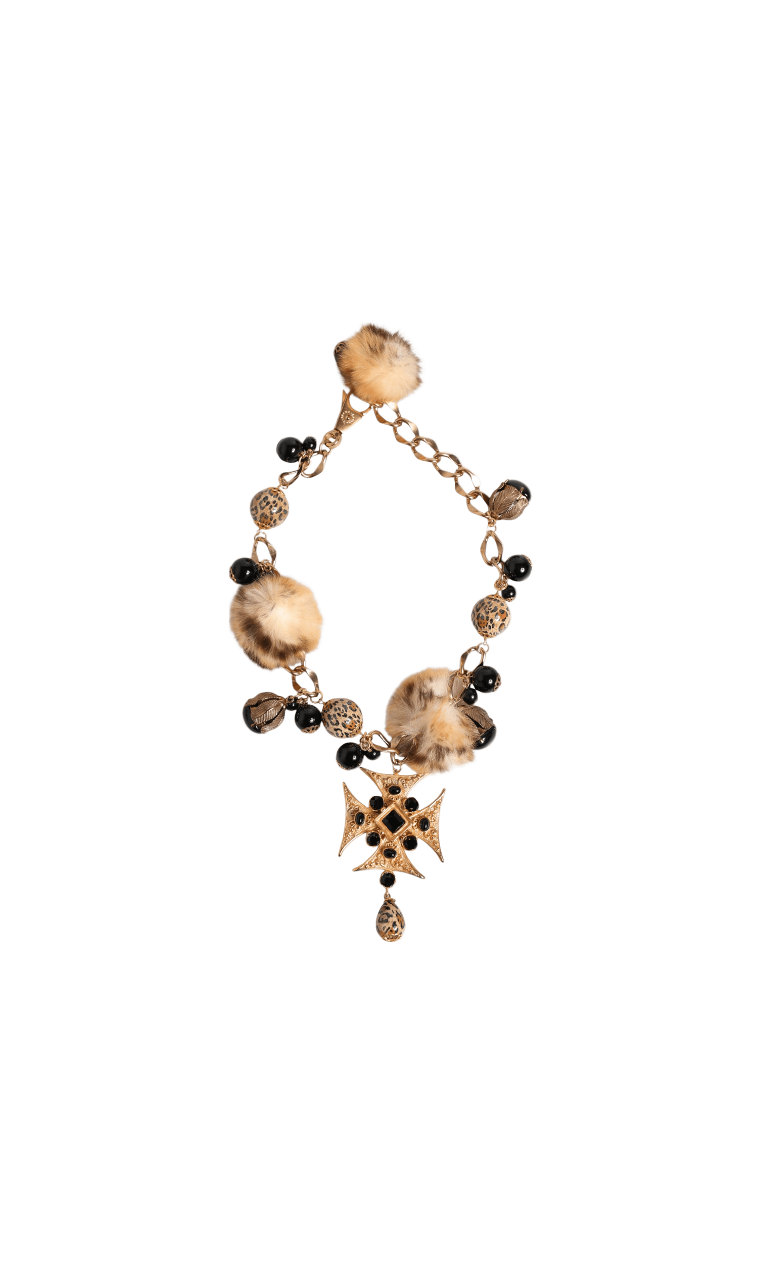 Dolce & Gabbana Black Gold Crystals Lapin Fur Filigree Choker Necklace Glam Steals