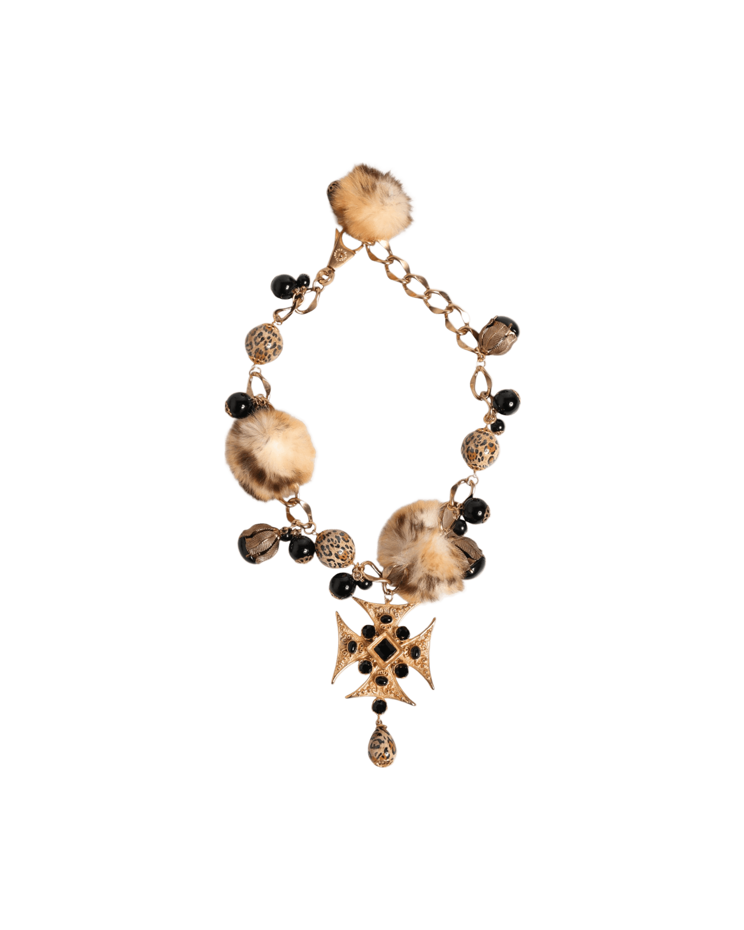 Dolce & Gabbana Black Gold Crystals Lapin Fur Filigree Choker Necklace Glam Steals