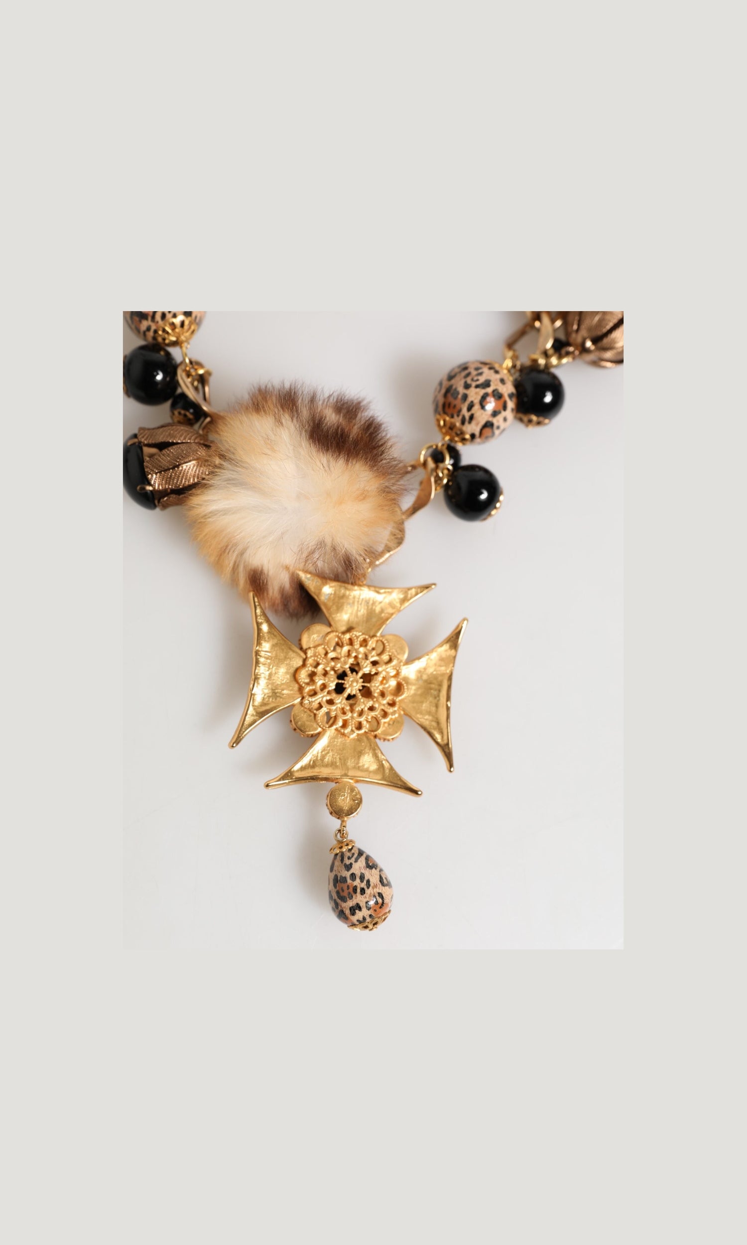 Dolce & Gabbana Black Gold Crystals Lapin Fur Filigree Choker Necklace Glam Steals