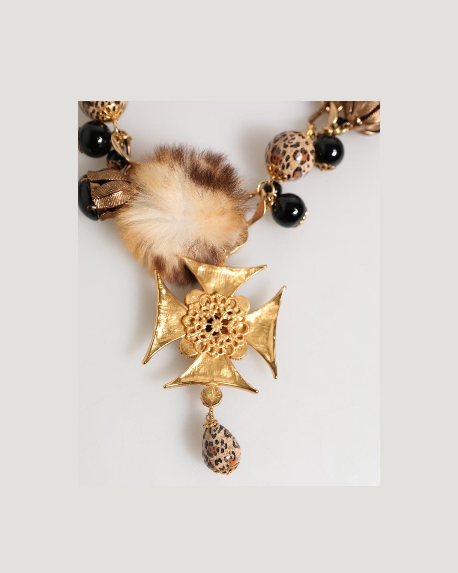 Dolce & Gabbana Black Gold Crystals Lapin Fur Filigree Choker Necklace Glam Steals