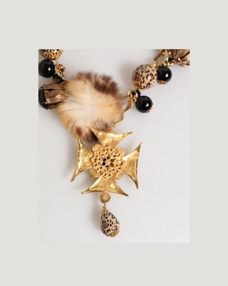 Dolce & Gabbana Black Gold Crystals Lapin Fur Filigree Choker Necklace Glam Steals