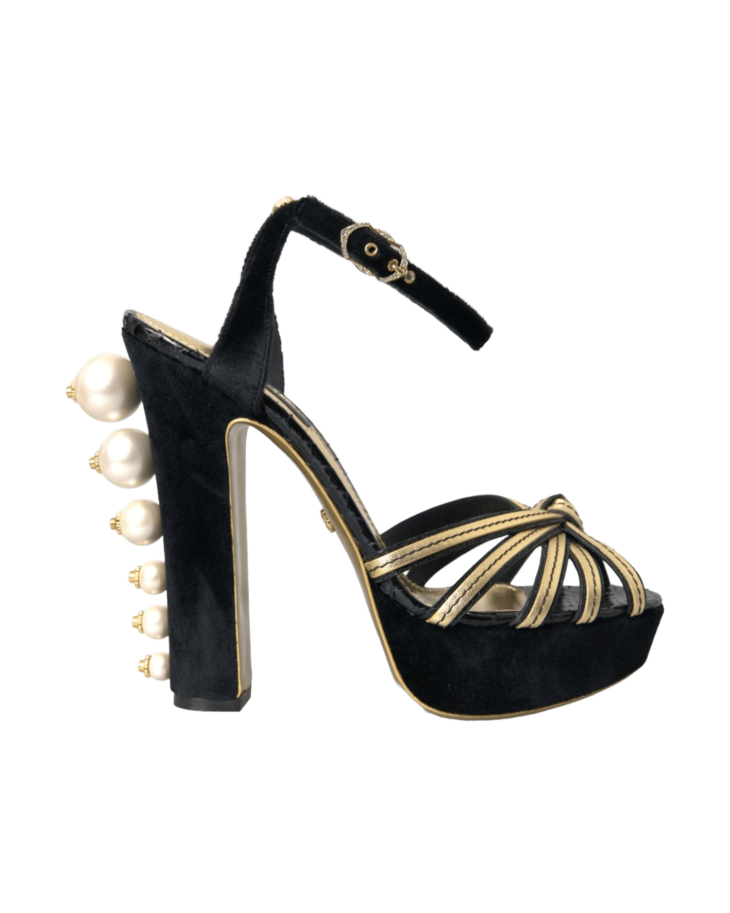 Dolce & Gabbana Black Gold Embellished Heels Sandals Shoes Glam Steals