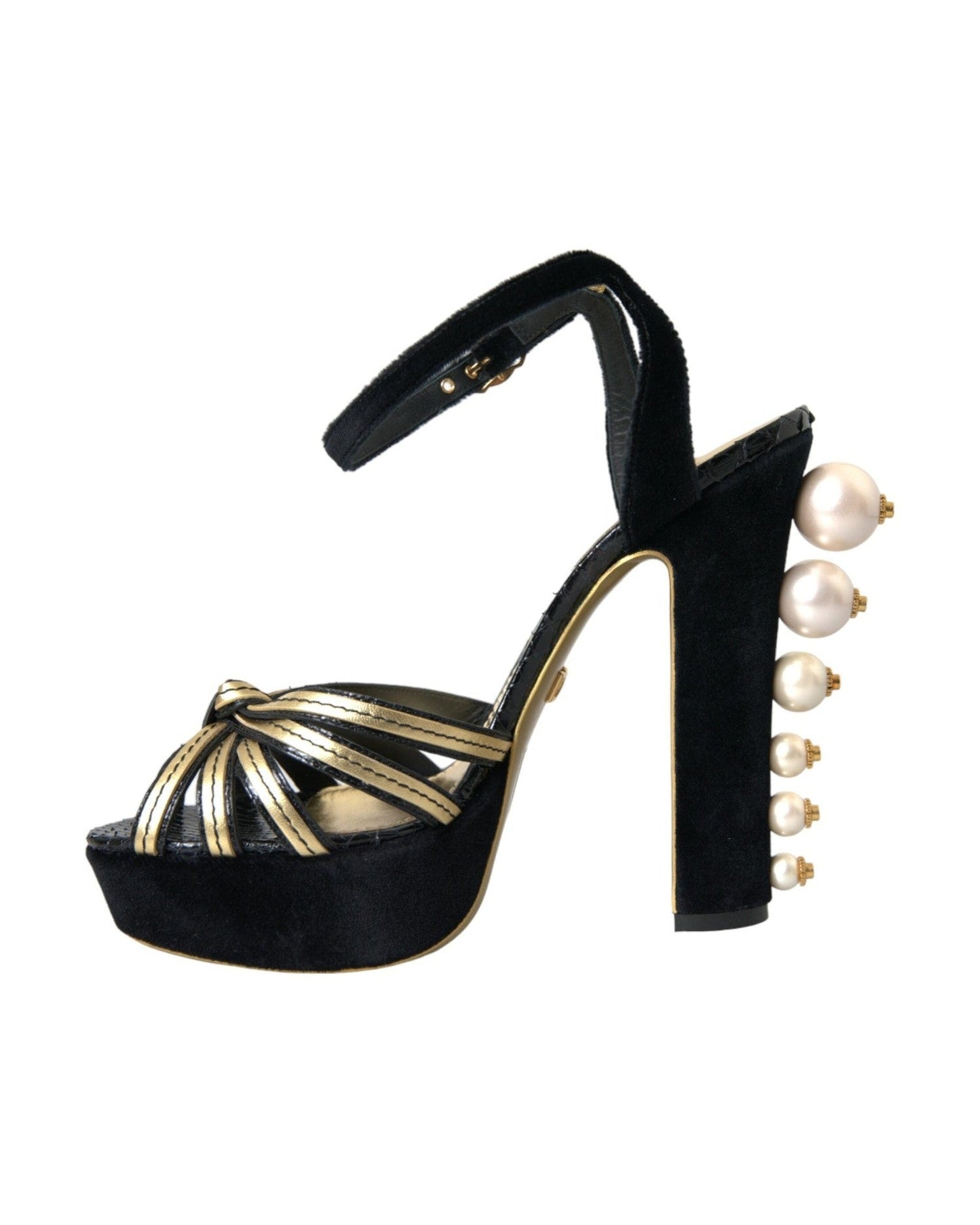 Dolce & Gabbana Black Gold Embellished Heels Sandals Shoes Glam Steals