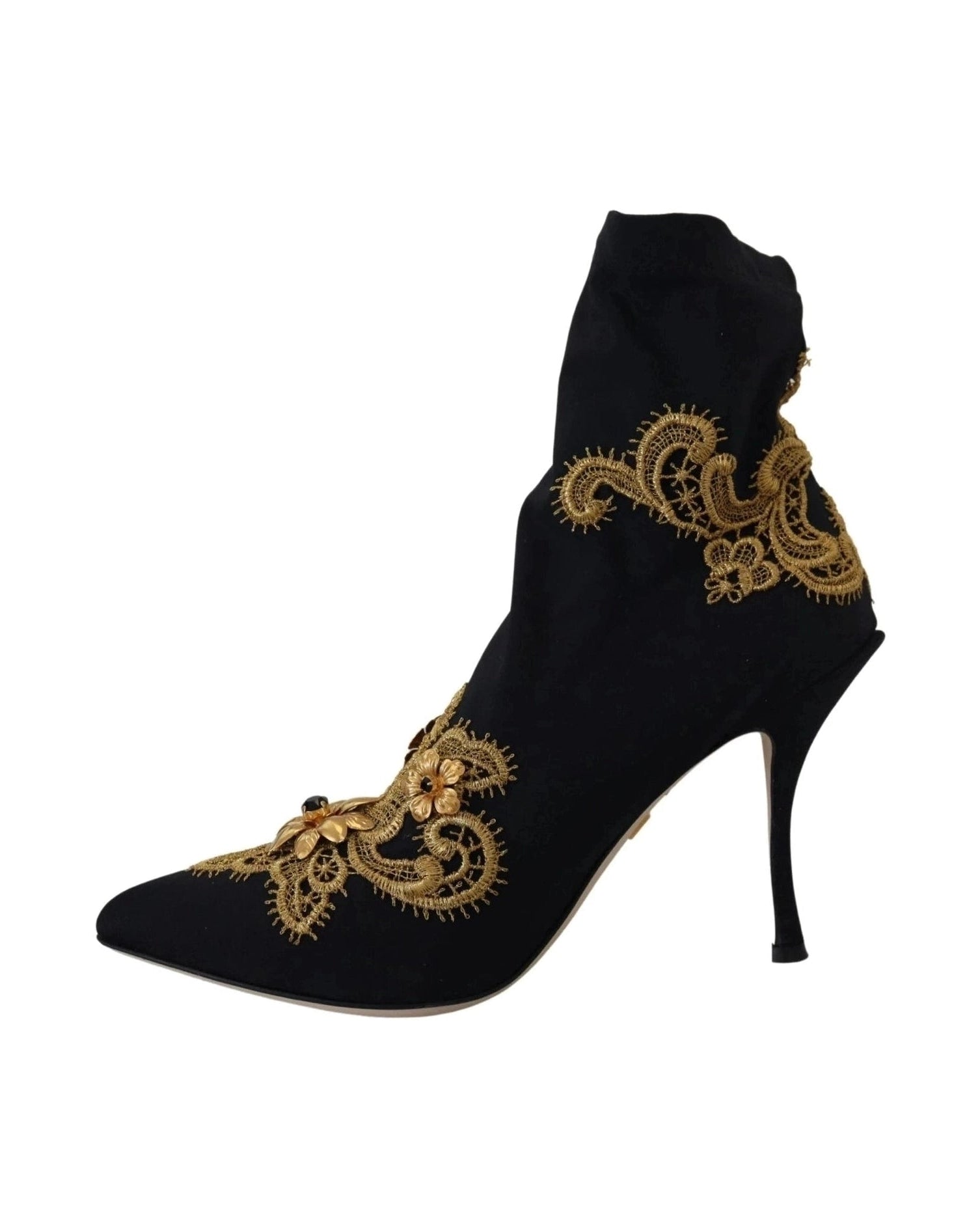 Dolce & Gabbana Black Gold Embroidery Crystal Boots Shoes Glam Steals