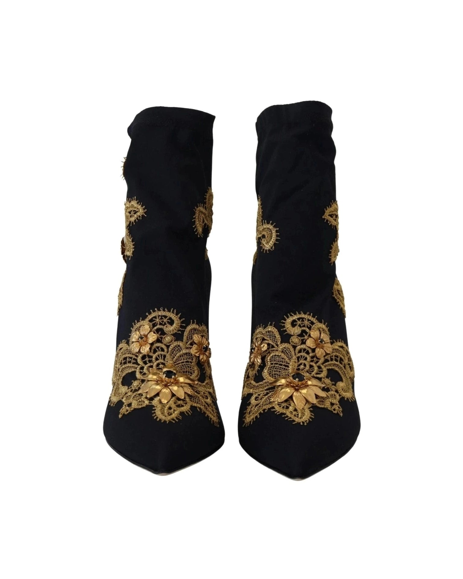 Dolce & Gabbana Black Gold Embroidery Crystal Boots Shoes Glam Steals