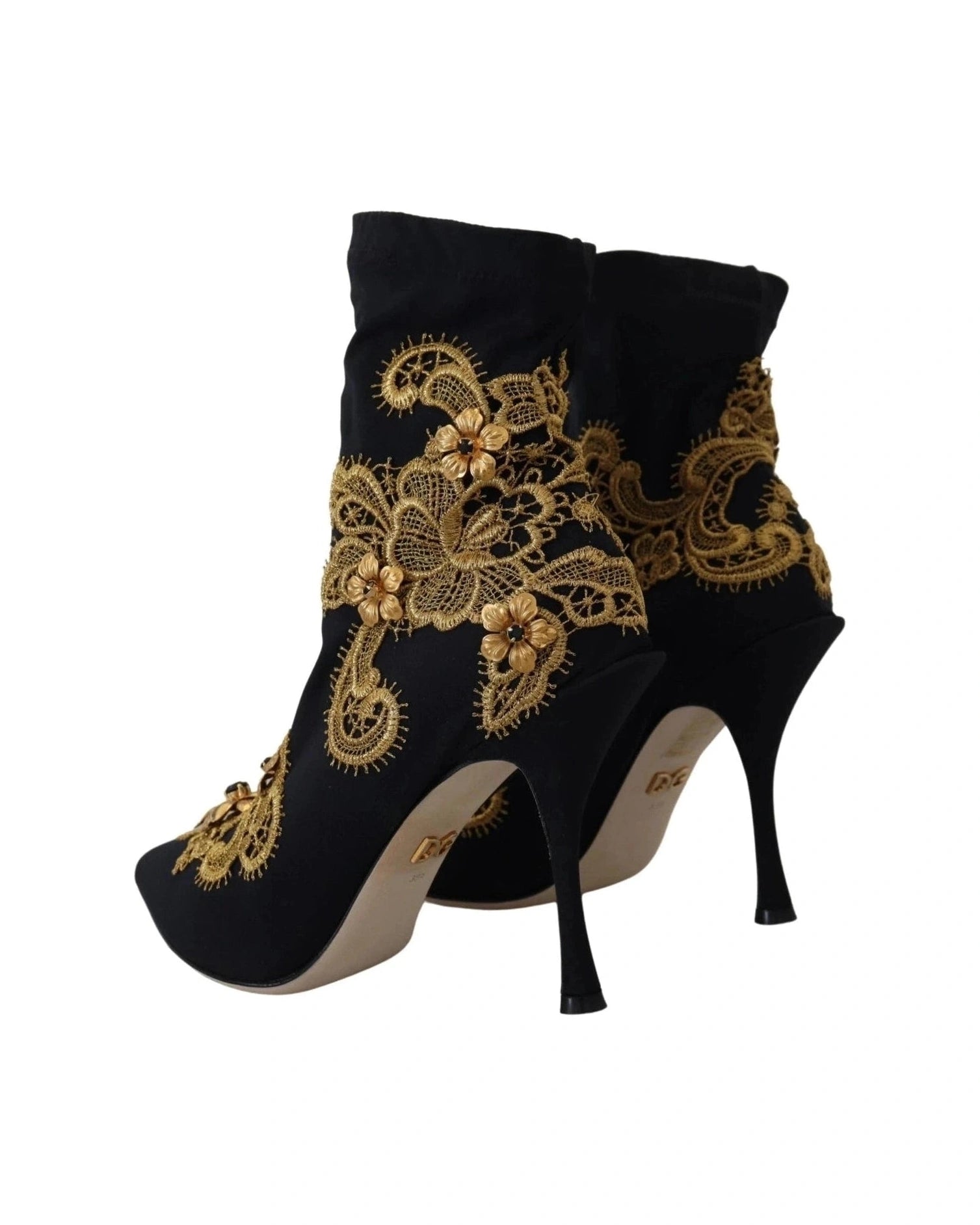 Dolce & Gabbana Black Gold Embroidery Crystal Boots Shoes Glam Steals