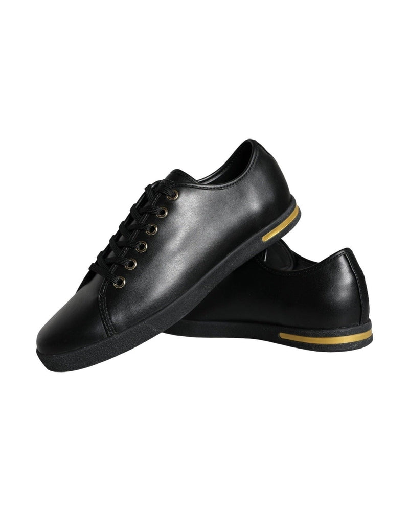 Dolce & Gabbana Black Gold Leather Classic Sneakers Shoes Sneakers