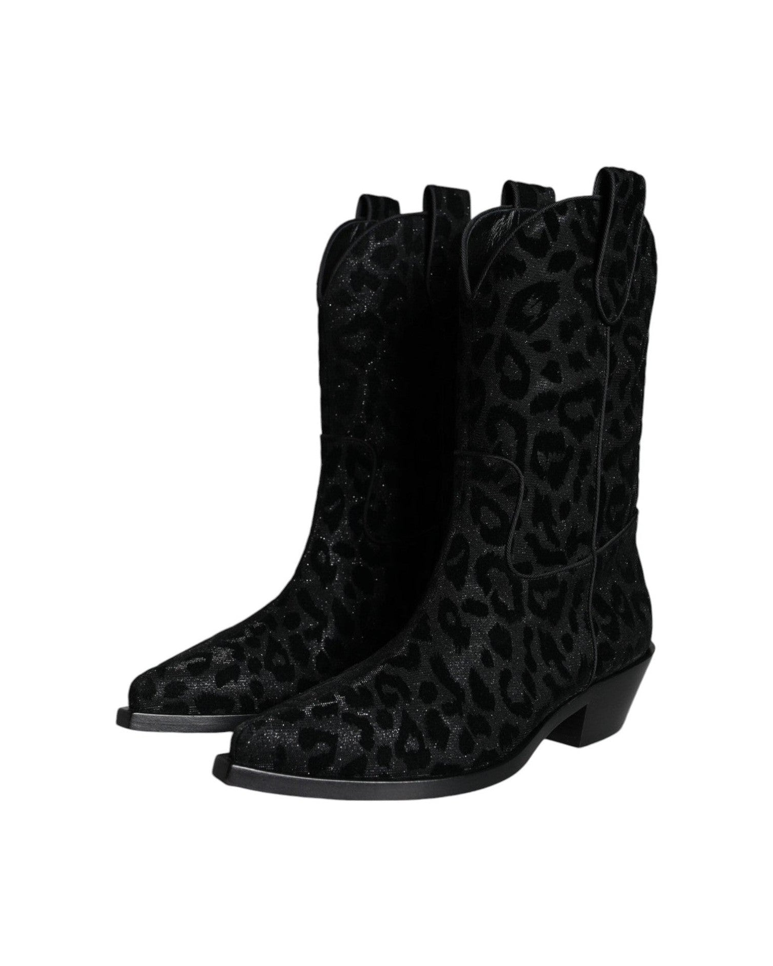 Dolce & Gabbana Black Gray Leopard Cowboy Boots Shoes Glam Steals
