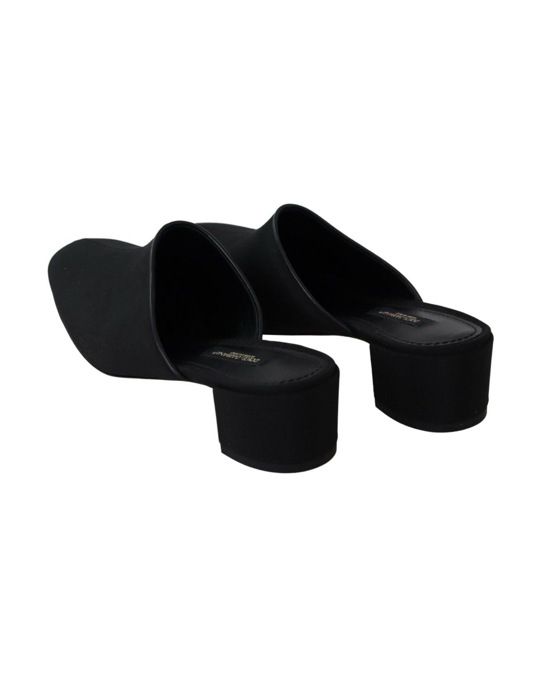 Dolce & Gabbana Black Grosgrain Slides Heels