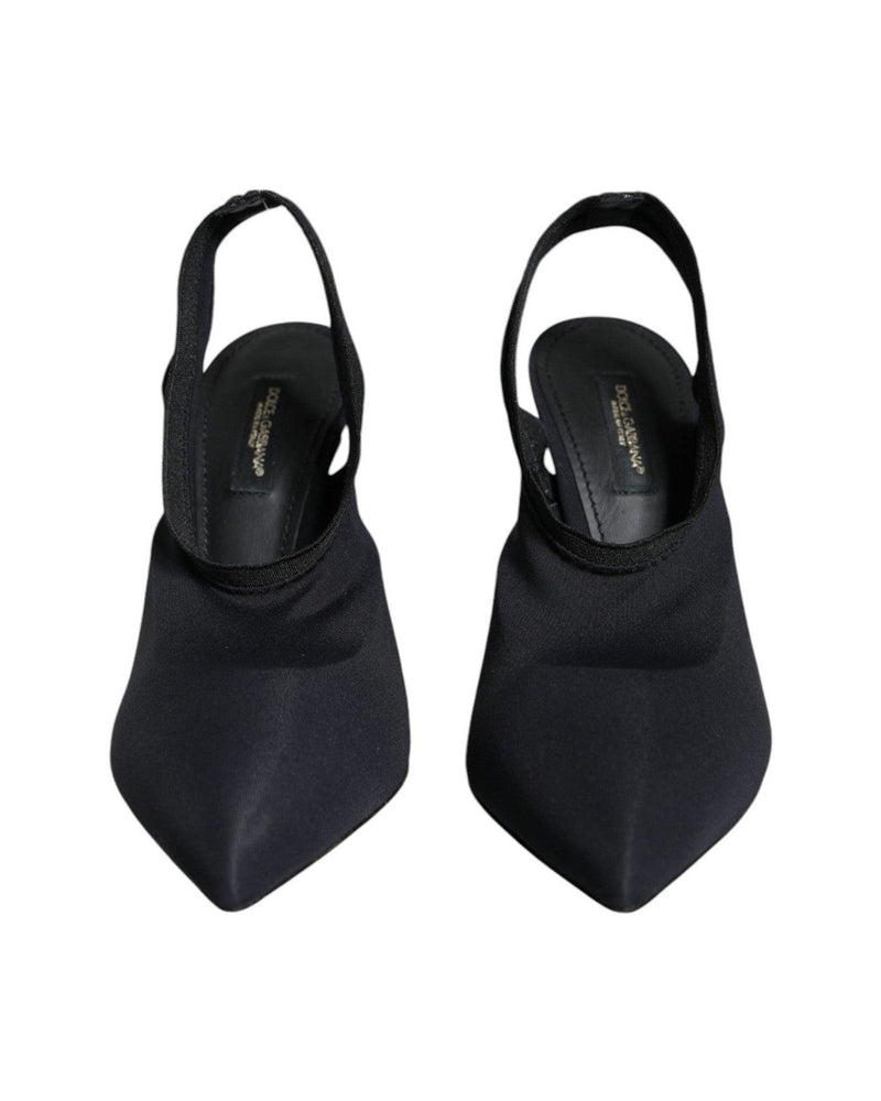 Dolce & Gabbana Black Jersey Stretch Heels Slingback Shoes Heels