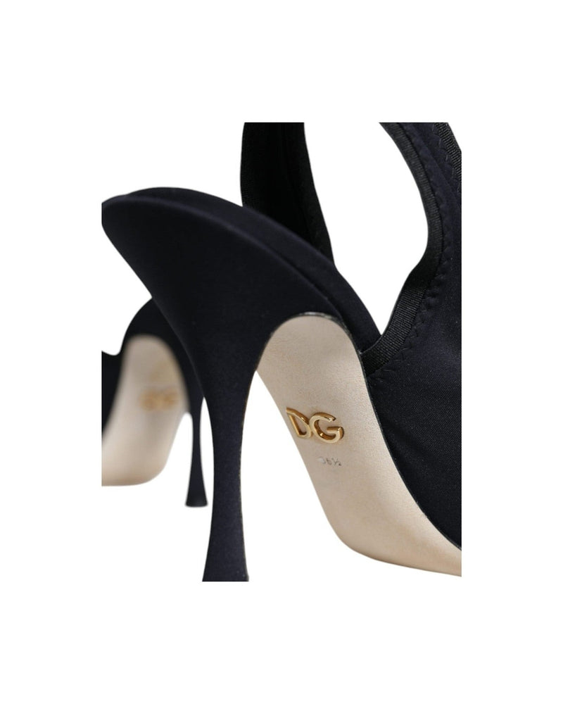 Dolce & Gabbana Black Jersey Stretch Heels Slingback Shoes Heels