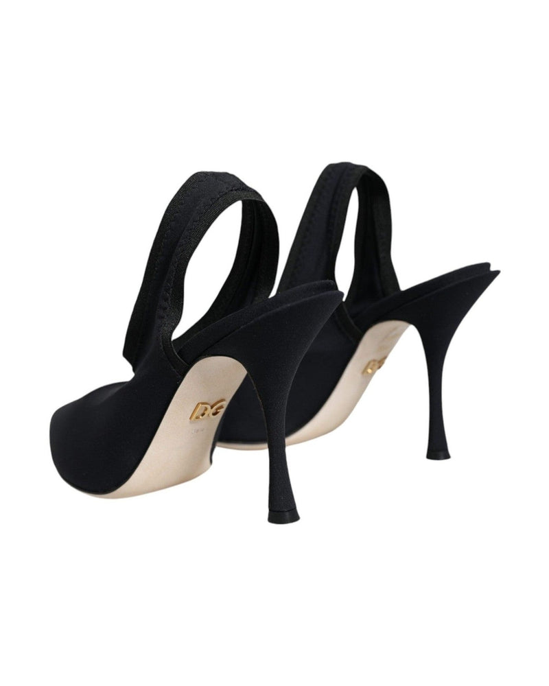 Dolce & Gabbana Black Jersey Stretch Heels Slingback Shoes Heels