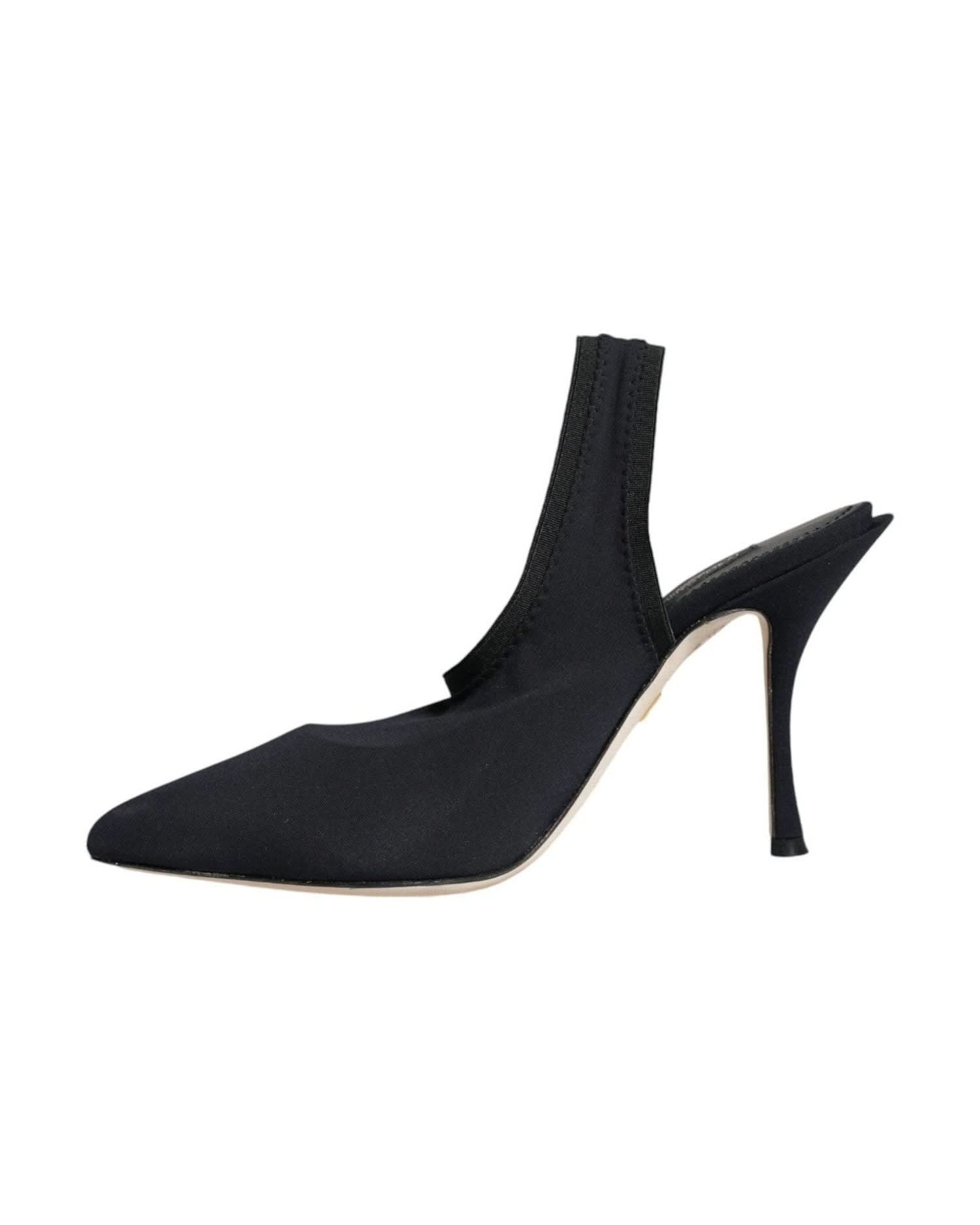 Dolce & Gabbana Black Jersey Stretch Heels Slingback Shoes Heels