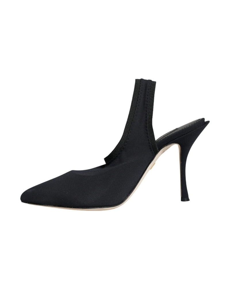Dolce & Gabbana Black Jersey Stretch Heels Slingback Shoes Heels