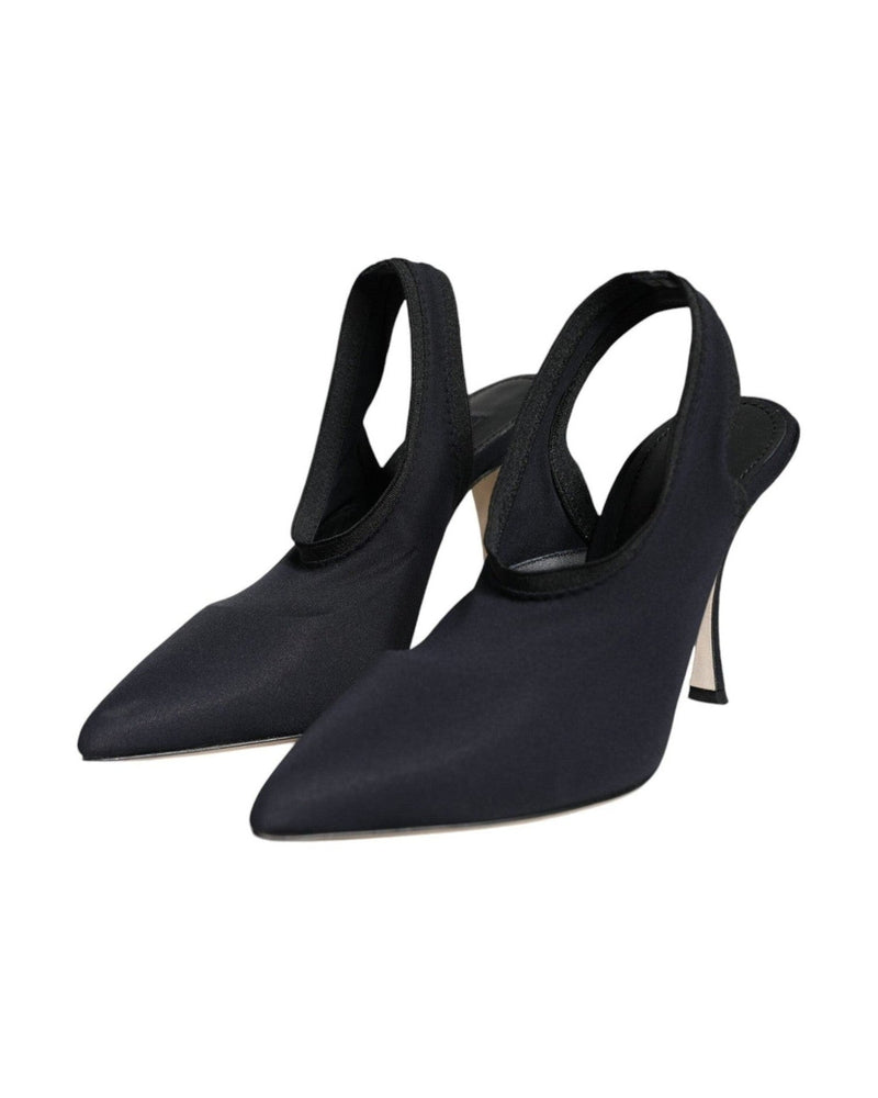Dolce & Gabbana Black Jersey Stretch Heels Slingback Shoes Glam Steals
