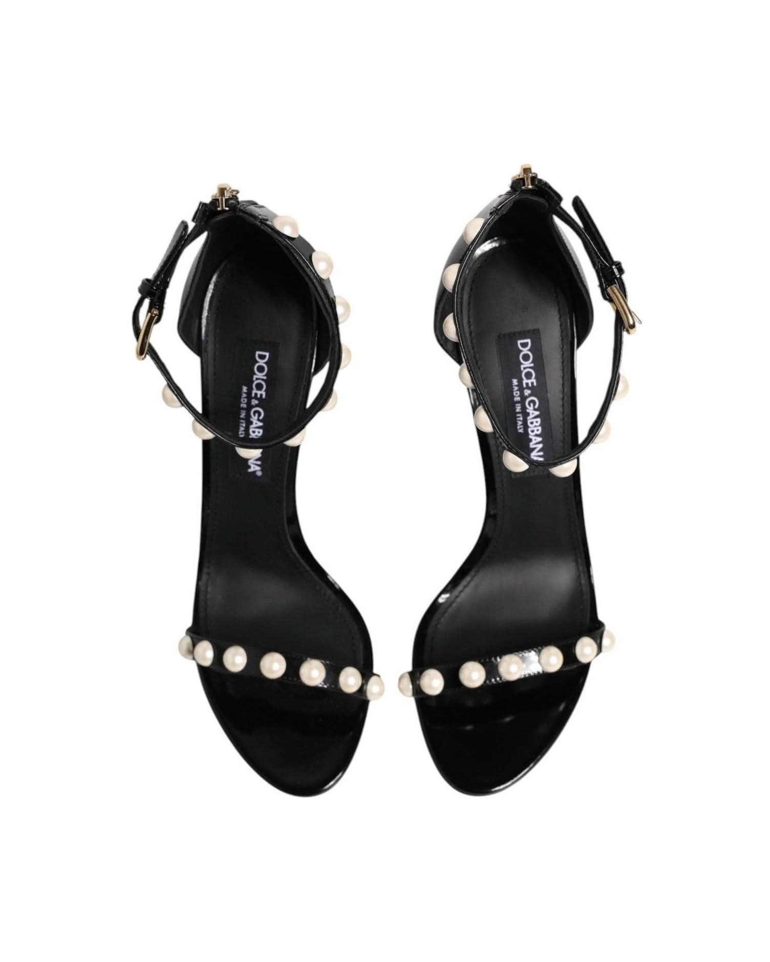 Dolce & Gabbana Black Keira Pearl Embellished Sandals Heels