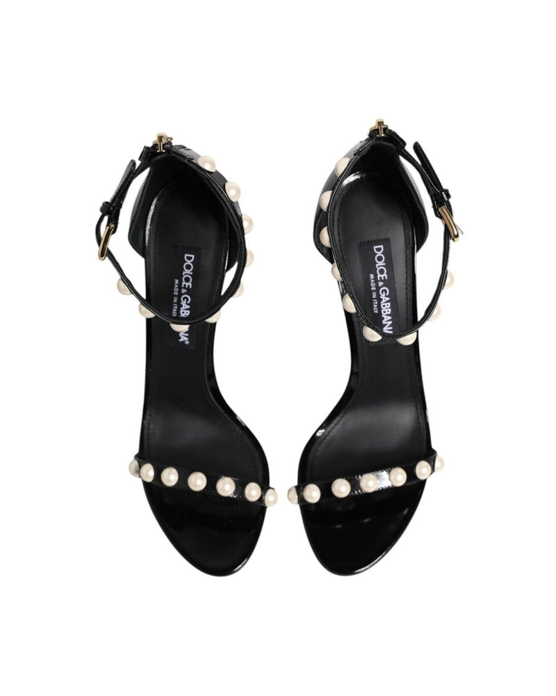 Dolce & Gabbana Black Keira Pearl Embellished Sandals Heels