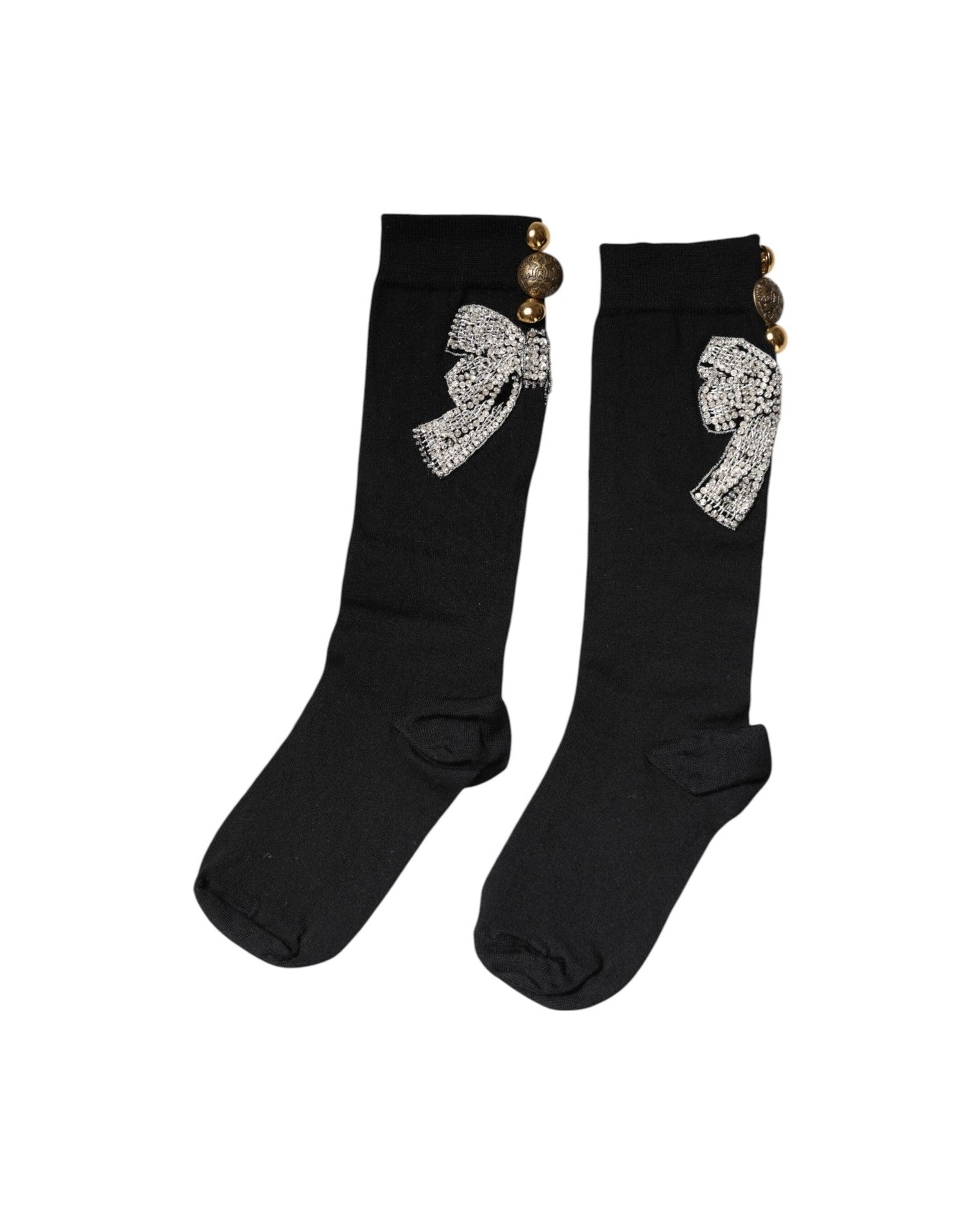Dolce & Gabbana Black Knit Floral Crystal Embellishment Socks Glam Steals