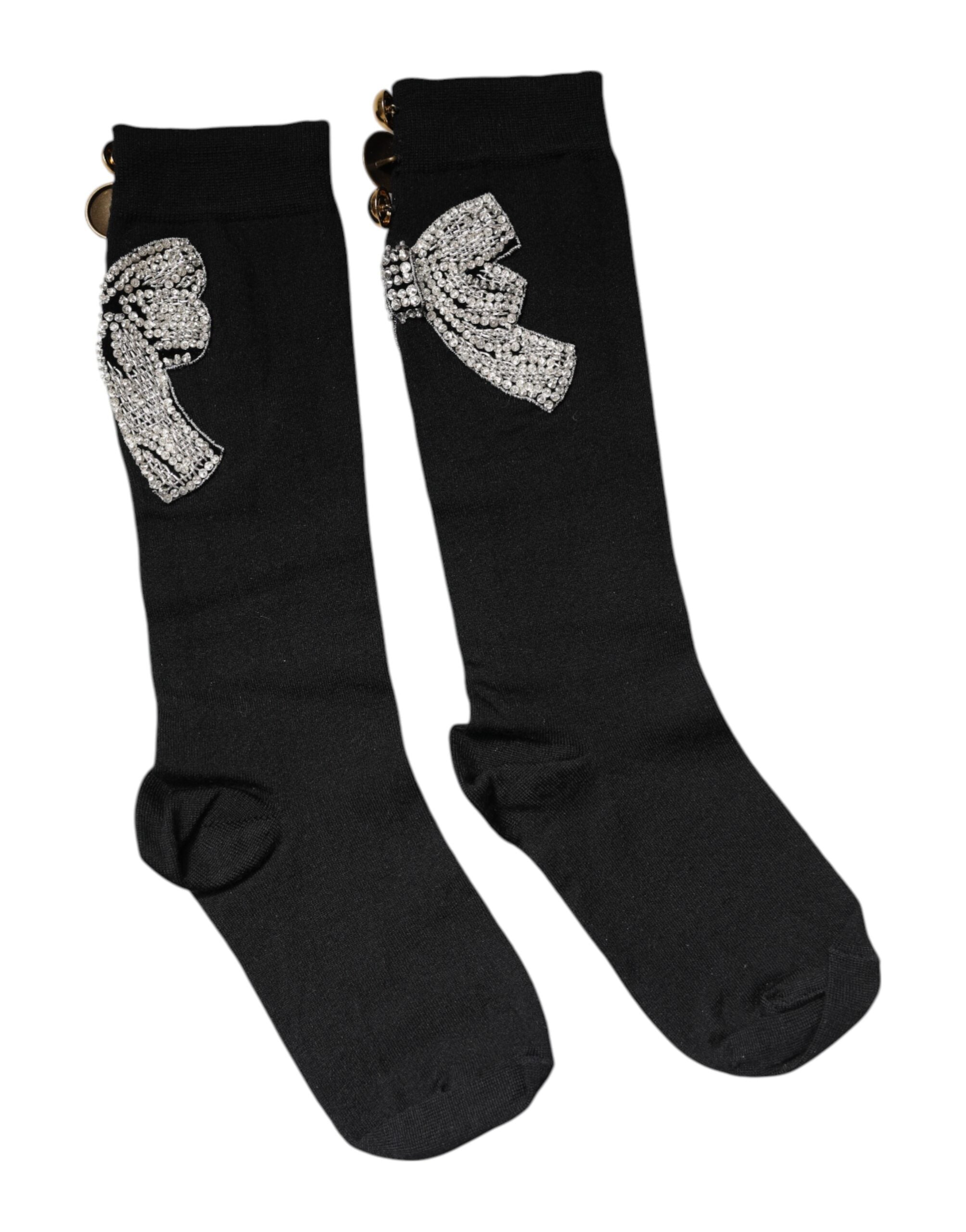 Dolce & Gabbana Black Knit Floral Crystal Embellishment Socks Glam Steals