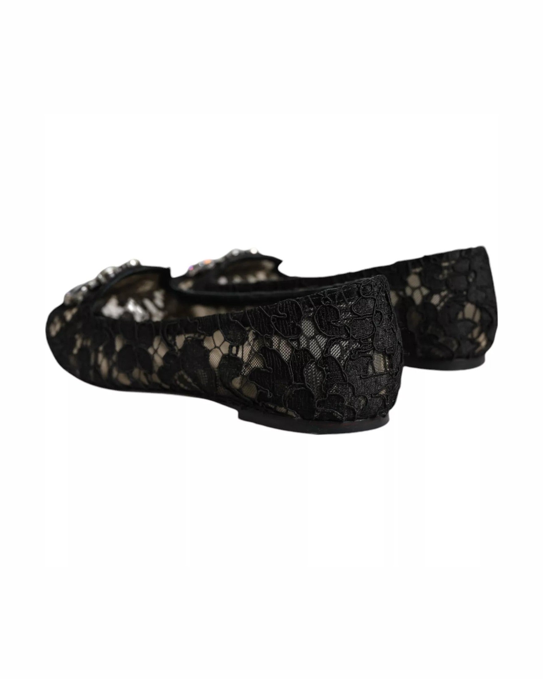 Dolce & Gabbana Black Lace Crystal Ballet Flats Loafer Shoes Glam Steals