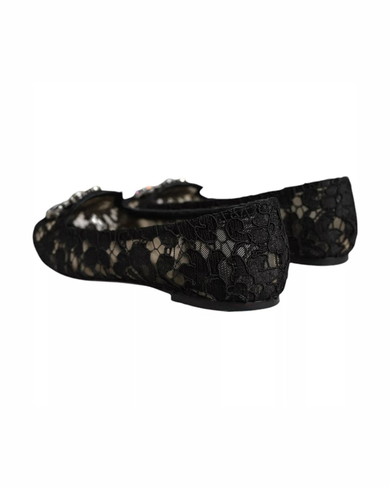 Dolce & Gabbana Black Lace Crystal Ballet Flats Loafer Shoes Glam Steals