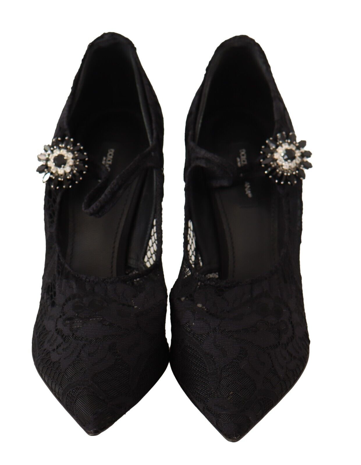 Dolce & Gabbana Black Lace Crystals Heels Mary Jane Pumps Shoes Glam Steals