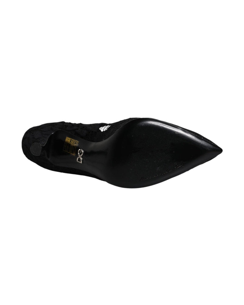 Dolce & Gabbana Black Lace Crystals Mary Jane Pumps Shoes Heels