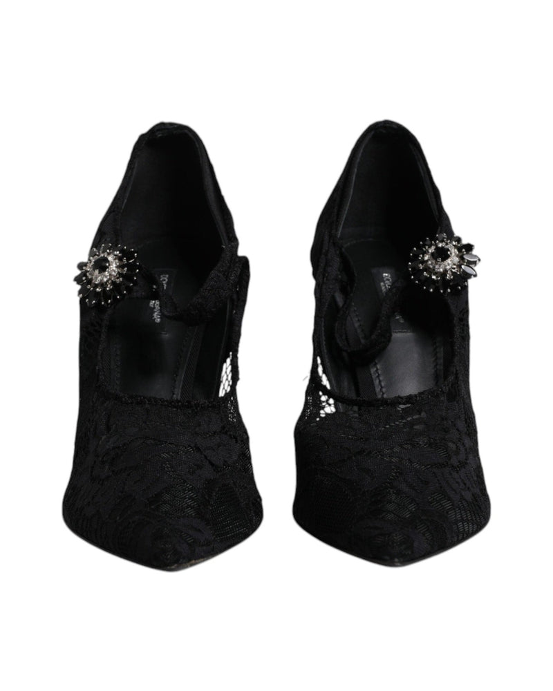Dolce & Gabbana Black Lace Crystals Mary Jane Pumps Shoes Heels