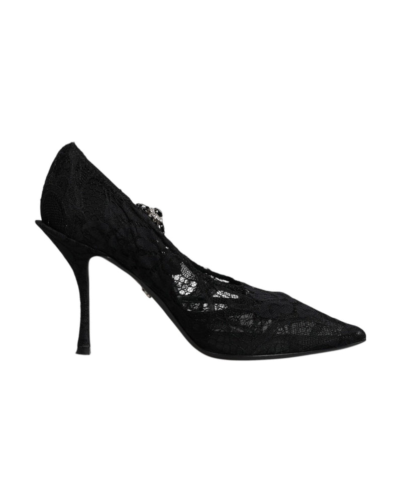 Dolce & Gabbana Black Lace Crystals Mary Jane Pumps Shoes Glam Steals