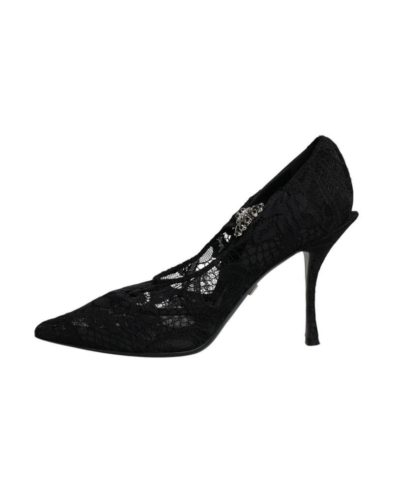 Dolce & Gabbana Black Lace Crystals Mary Jane Pumps Shoes Glam Steals