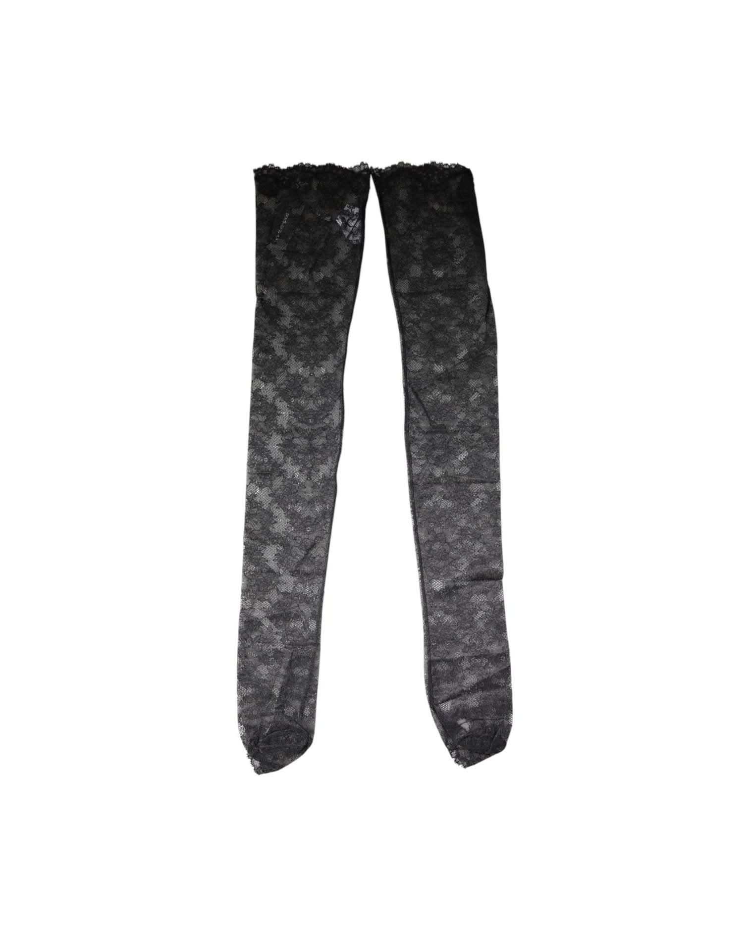 Dolce & Gabbana Black Lace Floral Cotton Stretch Stockings Socks Socks