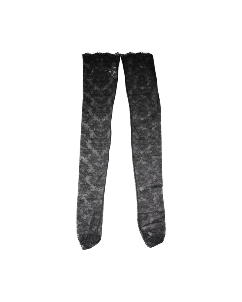 Dolce & Gabbana Black Lace Floral Cotton Stretch Stockings Socks Socks