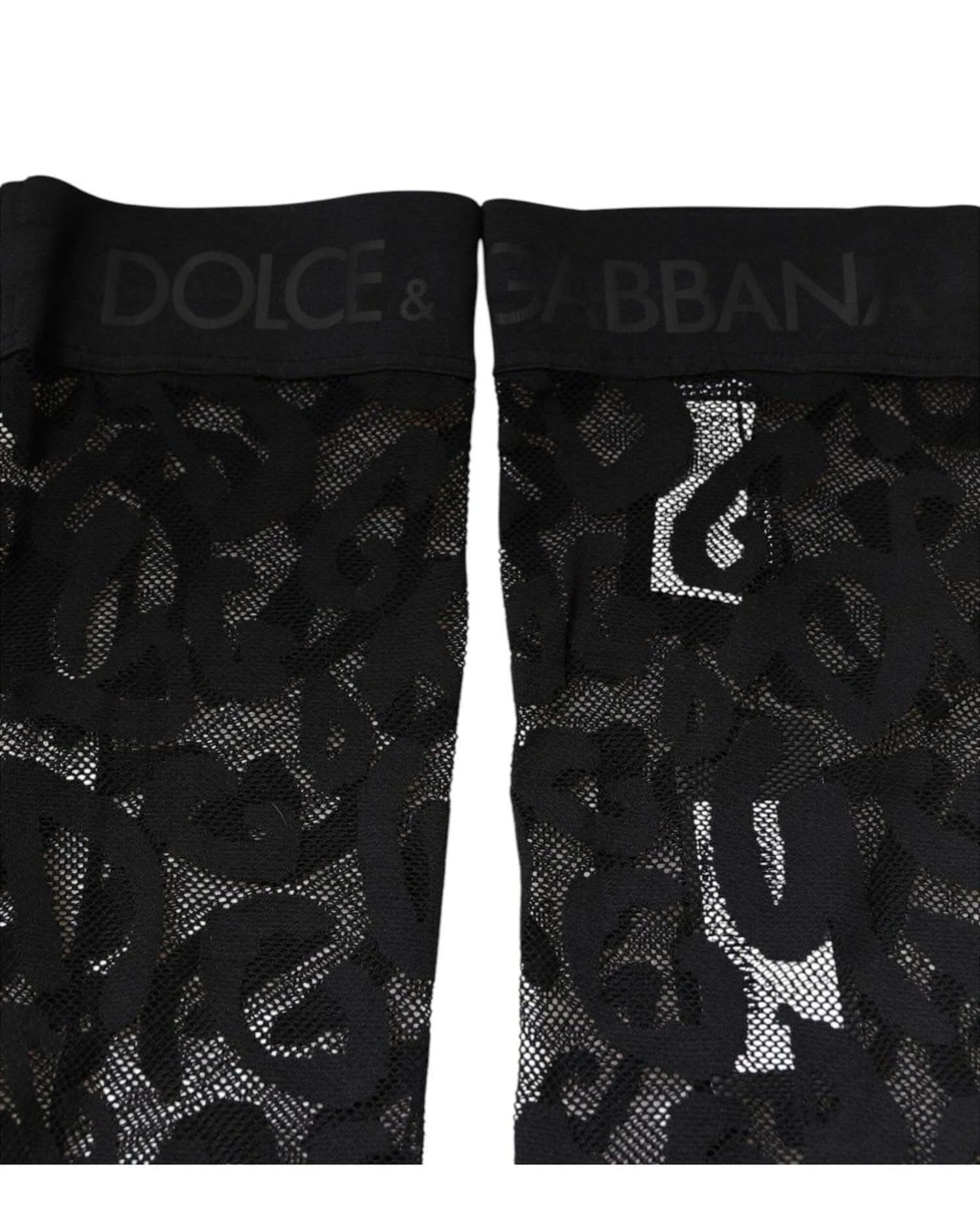 Dolce & Gabbana Black Lace Floral Cotton Stretch Stockings Socks Socks
