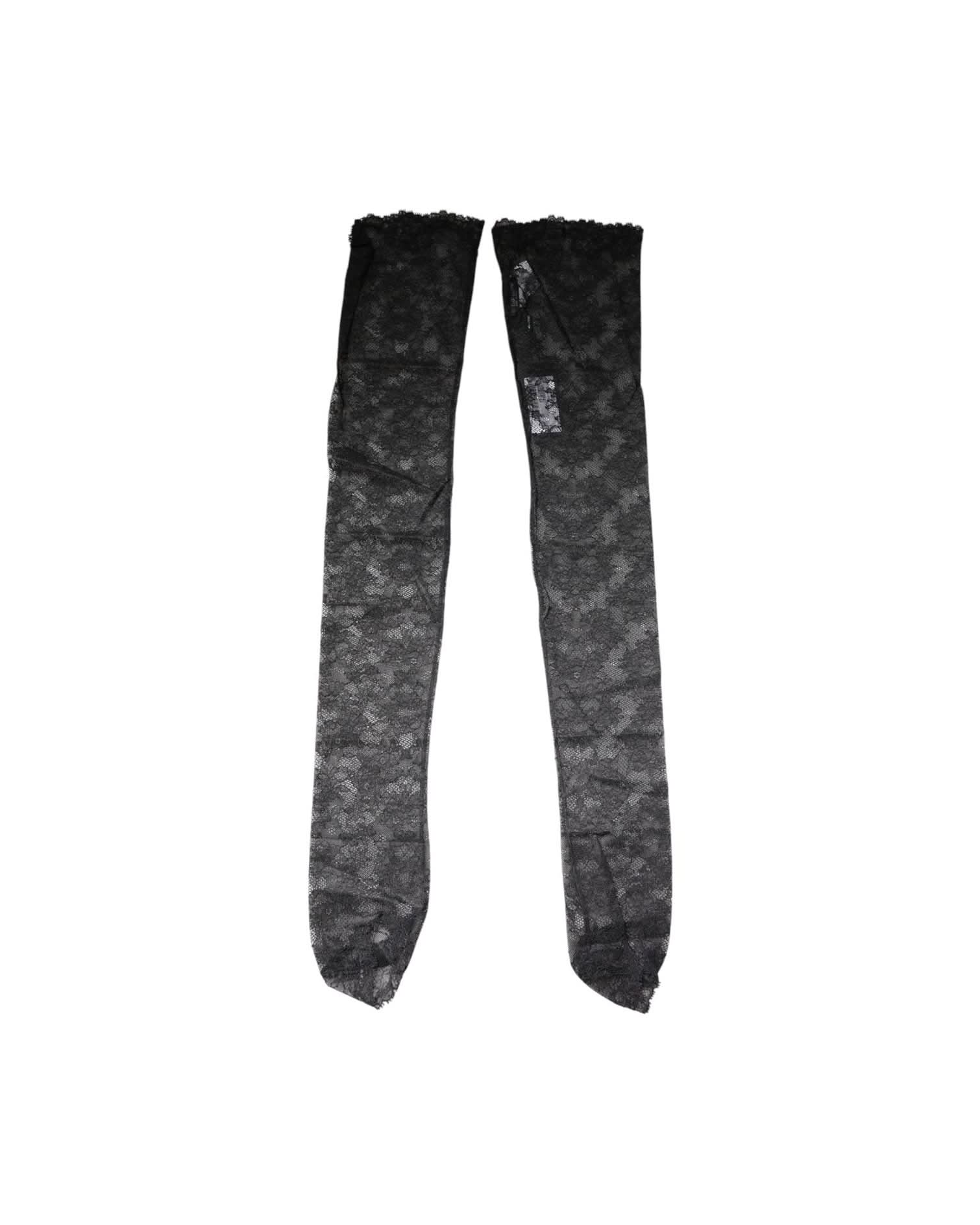 Dolce & Gabbana Black Lace Floral Cotton Stretch Stockings Socks Socks