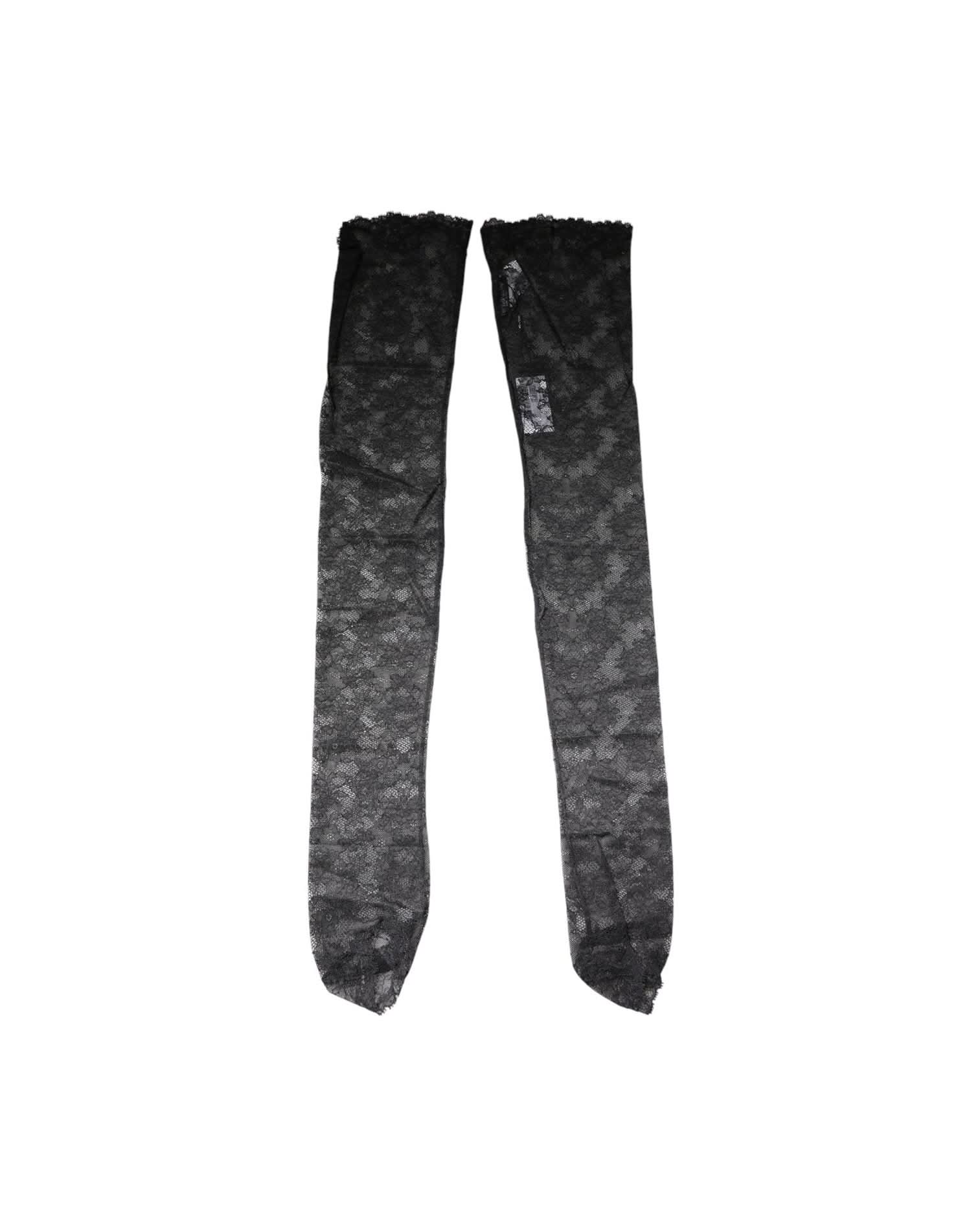 Dolce & Gabbana Black Lace Floral Cotton Stretch Stockings Socks Socks