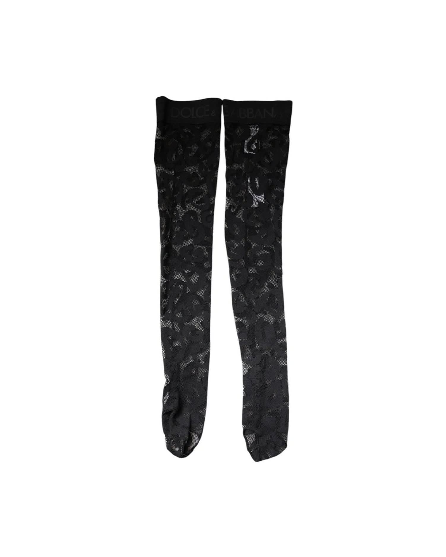 Dolce & Gabbana Black Lace Floral Cotton Stretch Stockings Socks Socks