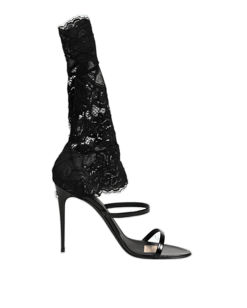 Dolce & Gabbana Black Lace Floral Heels Sandals Shoes Glam Steals