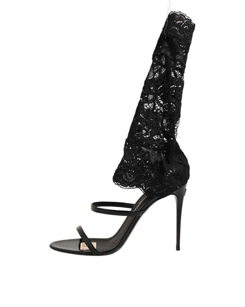 Dolce & Gabbana Black Lace Floral Heels Sandals Shoes Glam Steals