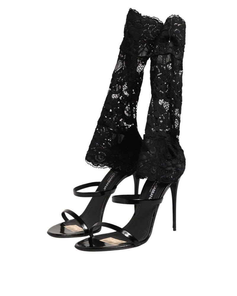 Dolce & Gabbana Black Lace Floral Heels Sandals Shoes Glam Steals
