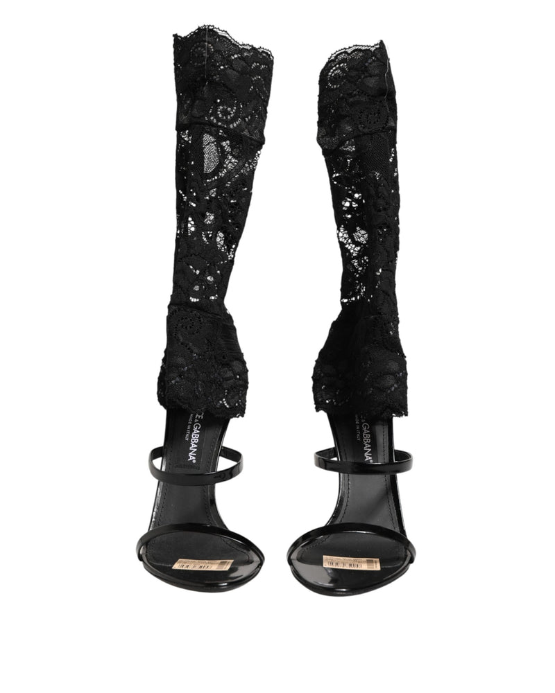 Dolce & Gabbana Black Lace Floral Heels Sandals Shoes Glam Steals