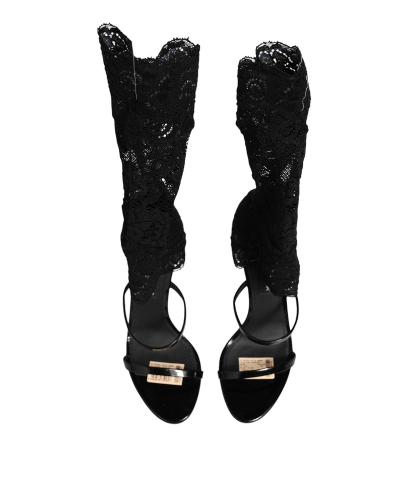 Dolce & Gabbana Black Lace Floral Heels Sandals Shoes Glam Steals