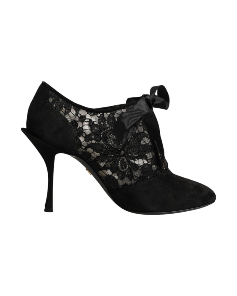 Dolce & Gabbana Black Lace Floral High Heels Ups Pumps Shoes Glam Steals