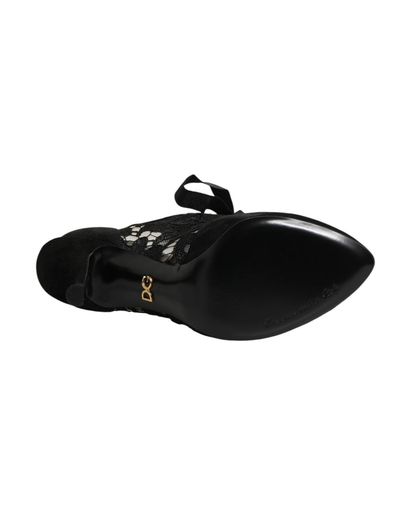 Dolce & Gabbana Black Lace Floral High Heels Ups Pumps Shoes Glam Steals