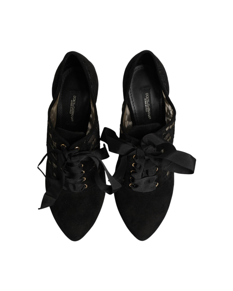 Dolce & Gabbana Black Lace Floral High Heels Ups Pumps Shoes Glam Steals