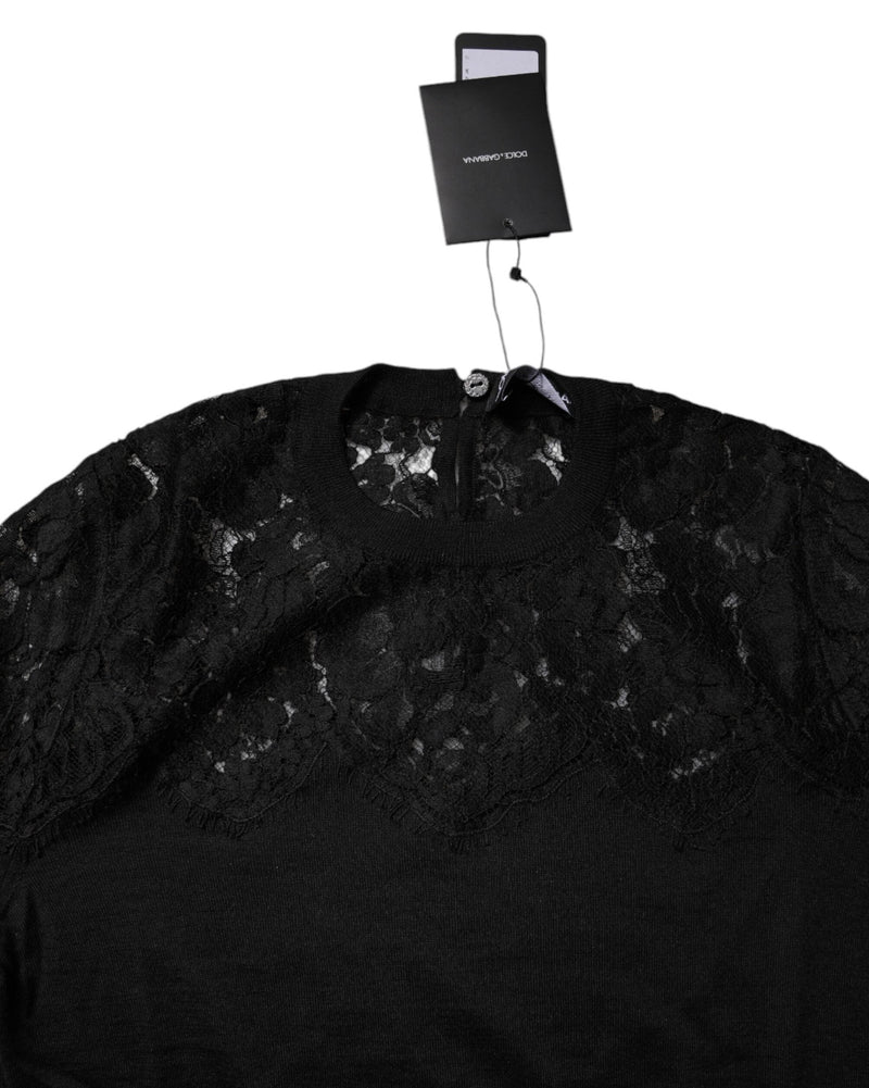 Dolce & Gabbana Black Lace Floral Long Sleeves Blouse Top Glam Steals