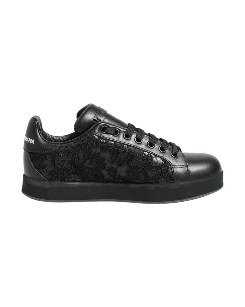 Dolce & Gabbana Black Lace Floral Low Top Sneakers Shoes Glam Steals