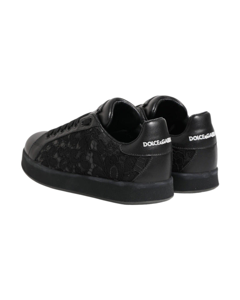 Dolce & Gabbana Black Lace Floral Low Top Sneakers Shoes Glam Steals
