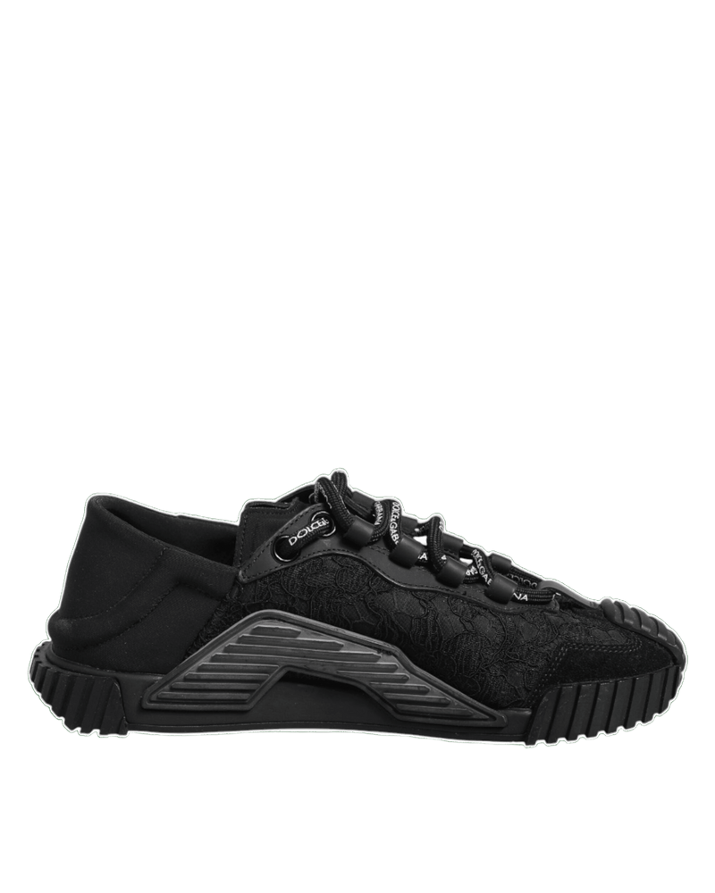 Dolce & Gabbana Black Lace Logo Low Top Ns1 Sneakers Shoes Glam Steals