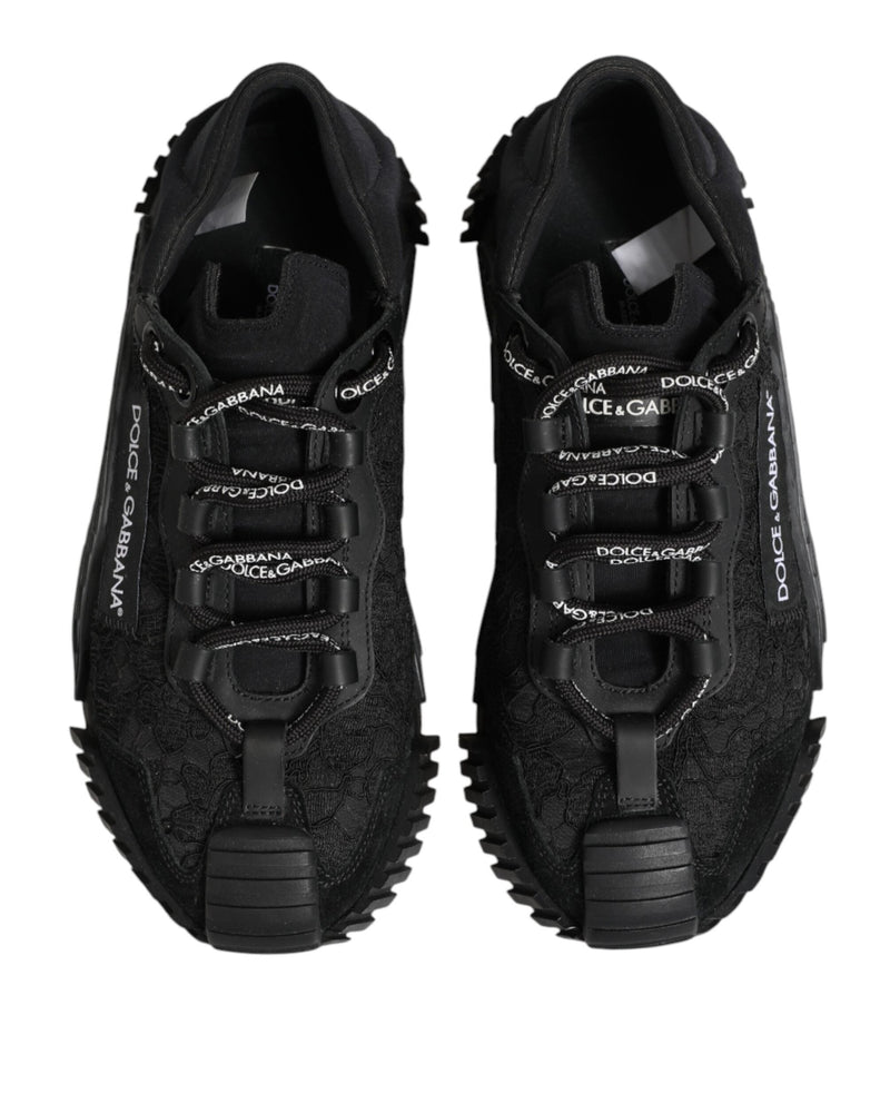 Dolce & Gabbana Black Lace Logo Low Top Ns1 Sneakers Shoes Glam Steals